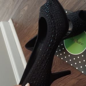 Black Stone Bling Open Toe Heels